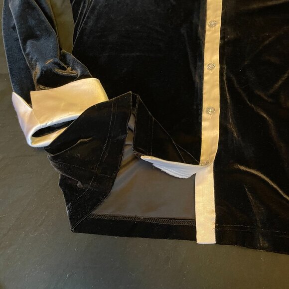 Black Velvet Long Sleeve Button Up Blouse with white collar and hand cuffs - Picture 7 of 8